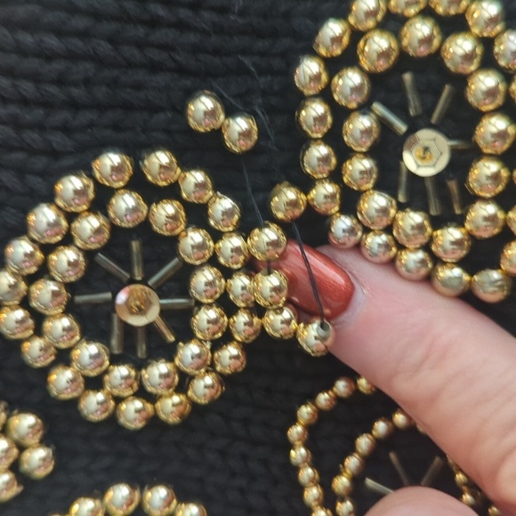 Vtg 80s black knit gold beads "Dynasty" style cotton tunic cowl sweater sz S - Picture 16 of 16